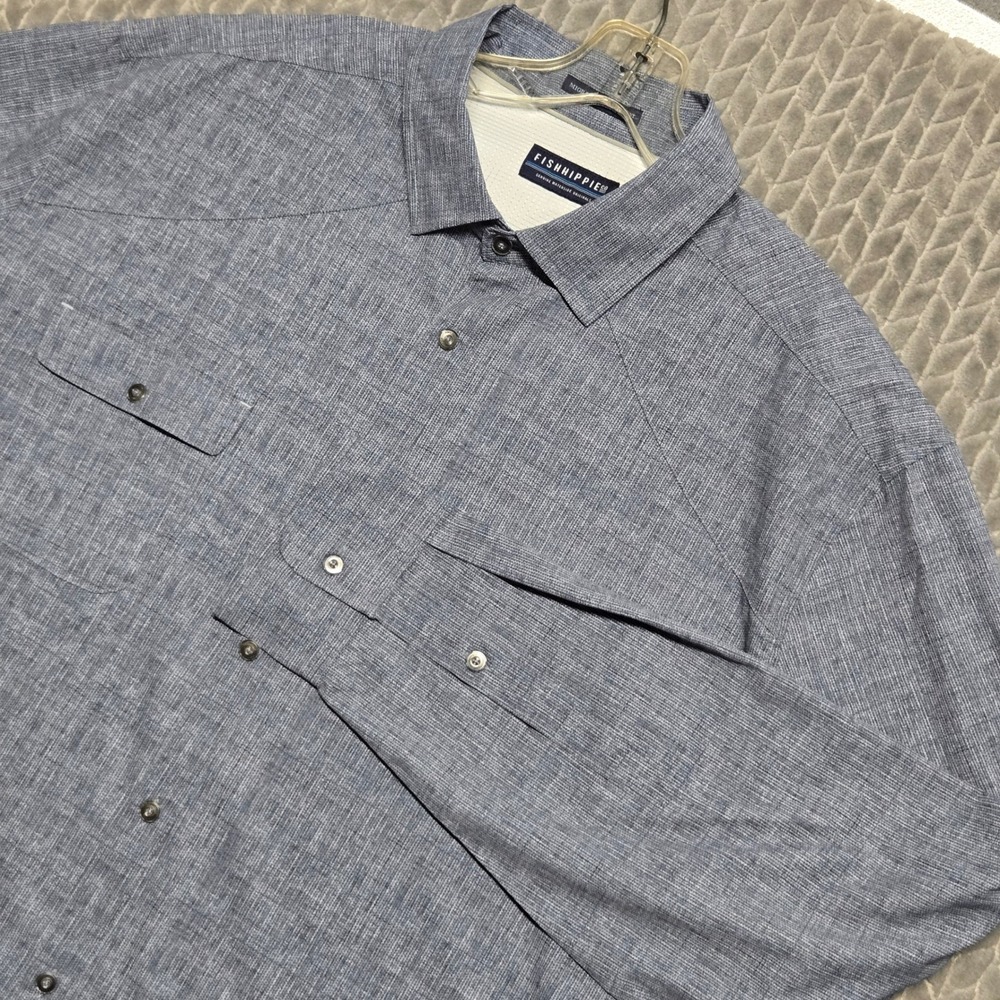 Fish Hippie Co Migration Tech Shirt Mens XXL Blue Heather Vented Fishing Top